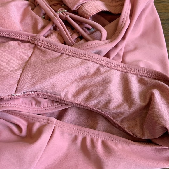 Xhilaration Pink Lace Up Front One Piece Swimsuit Size Large - Picture 8 of 8